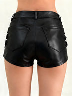 Dark PU Leather Low Rise Shorts