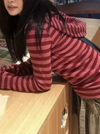 Vintage Preppy Asymmetry Stripe Slim Pullover Hoody Knit Top