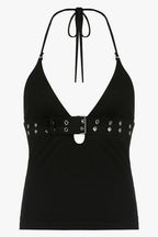 Rock Low Neck Buckle Halter Top