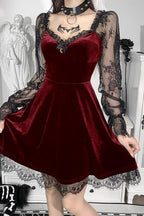 Lace Patchwork Long Sleeve Ruffled Mini Dress