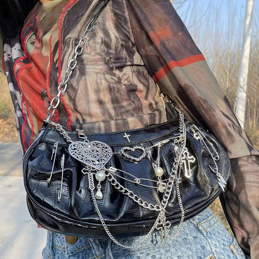 Y2K Gothic Harajuku Metal Punk Hip Hop Rock Underarm Tote Crossbody Shoulder Bag Halloween
