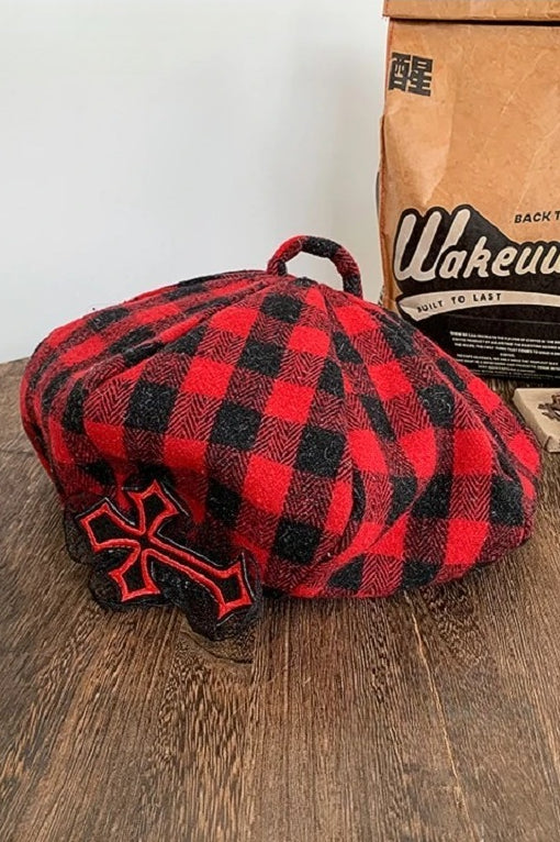 Retro Checked British Style Harajuku Hat Main image