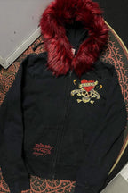 Skull Graphic Contrast Trim Hoodies