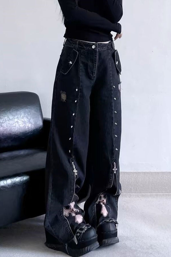 Punk High Waist Straight Leg Jeans Pants Secondary image