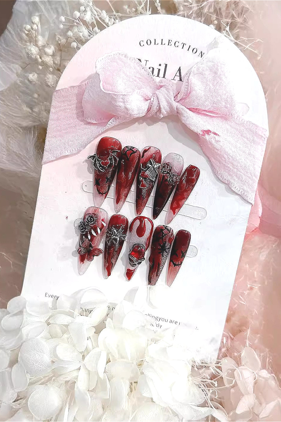 Dark Blood Drop Rose Press On Nails