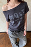 Wide Neck Letter Print T-Shirt