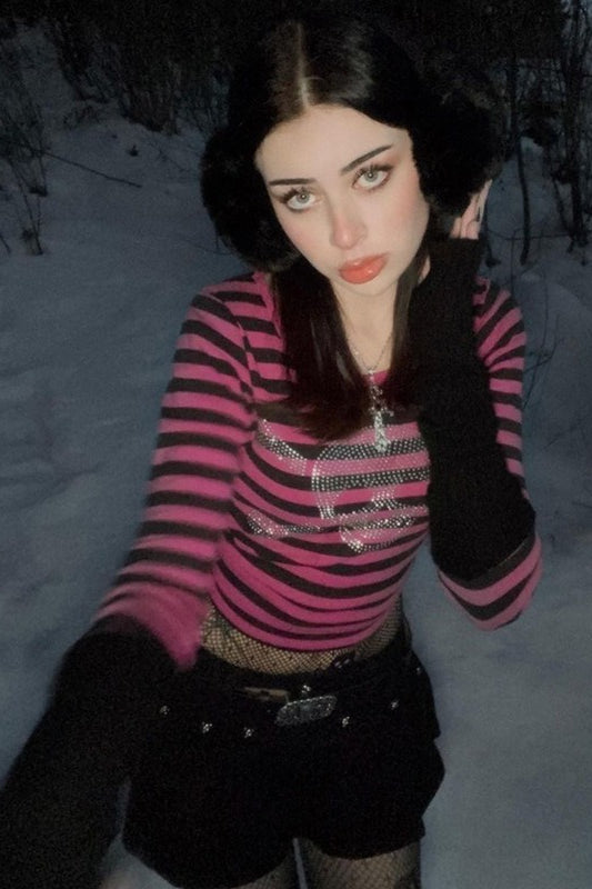 Elastic Long Sleeve Striped T-Shirt Main image