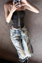 Black Hollow Strap Halter Slim Corset