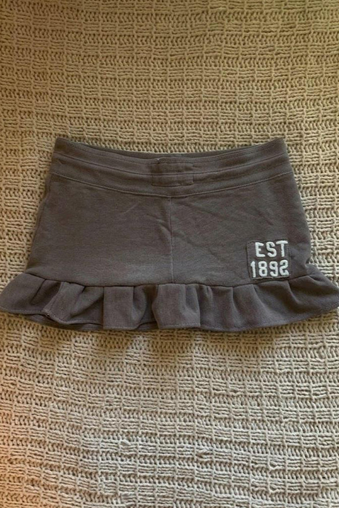 Brown Ruffle Drawstring Mini Skirt