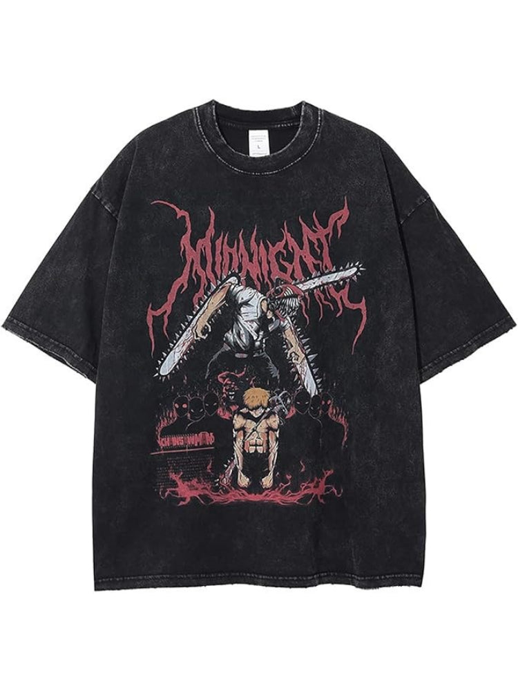 Retro Anime Print Dark Streetwear Cotton T-shirt Main image