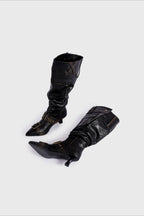 Pointed Buckle Slouch Knee-High Boots