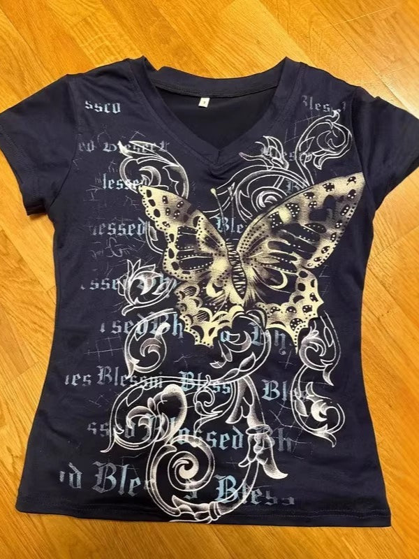 Y2K Vintage Gothic Rose Print T-Shirt Secondary image
