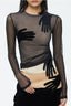 Mesh Velvet Patchwork Palm Print Mesh Top