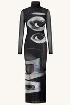 Eye Print High Neck Maxi Dress