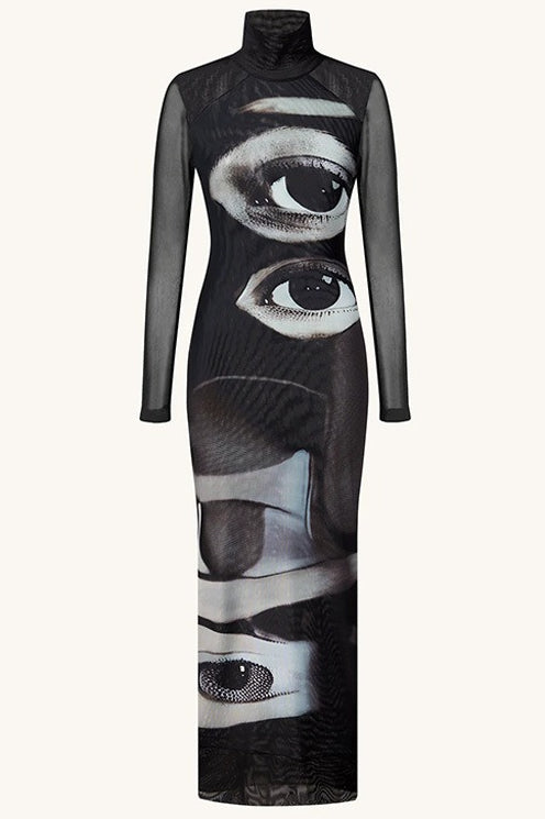 Eye Print High Neck Maxi Dress