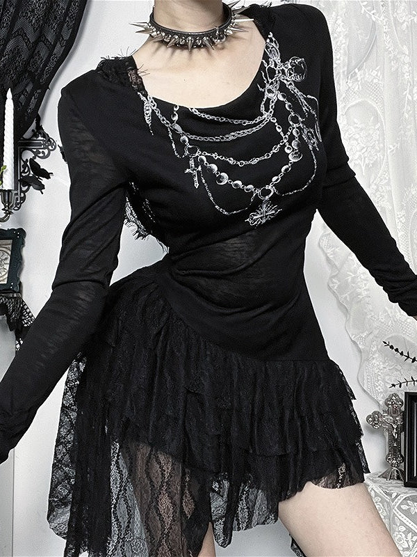 Cross Lace Print Hooded Mini Dress Secondary image