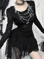 Cross Lace Print Hooded Mini Dress