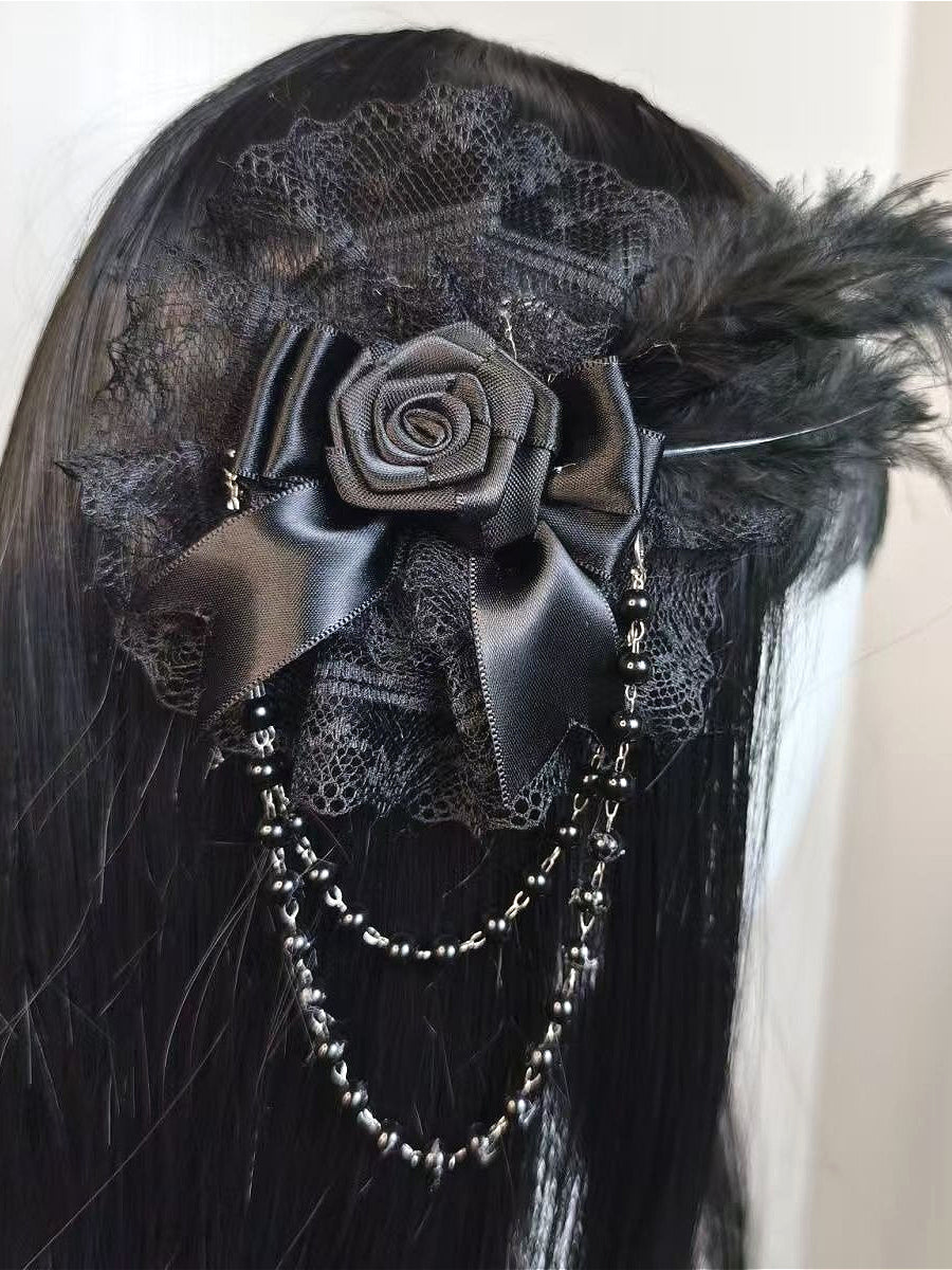 Gothic Rose Feather Lace Hair Accs