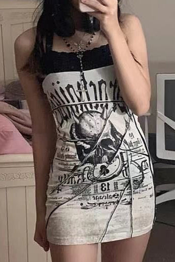 Gothic Skull Patchwork Slim Fit Mini Dress Secondary image