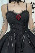Rose Detail Lace Up Mini Dress