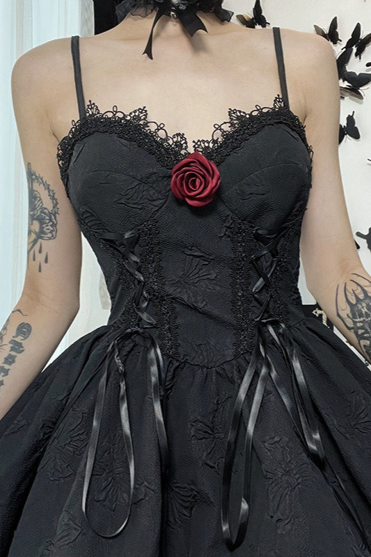 Rose Detail Lace Up Mini Dress
