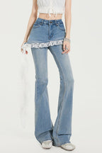 Lace Trim Layered Denim Pants
