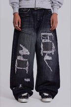 Distressed Graphic Denim Pants
