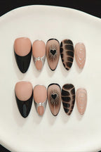 Vintage Brown Black Heart Embossed Press On Nails