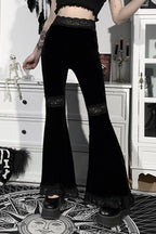Lace Panel Velvet Flare Pants