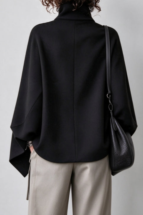 Metal Trim Stand Collar Cape Jackets