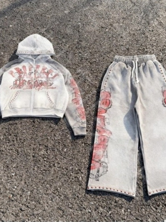 Gothic Grunge Graphic Thickened Fleece Oversized Hoodie