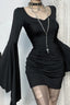 Goth Dark Batwing Sleeve Pleat Bodycon Mini Dress