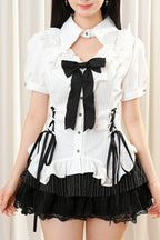 Gothic Ruffle Blouse And Tiered Mini Skirt Set