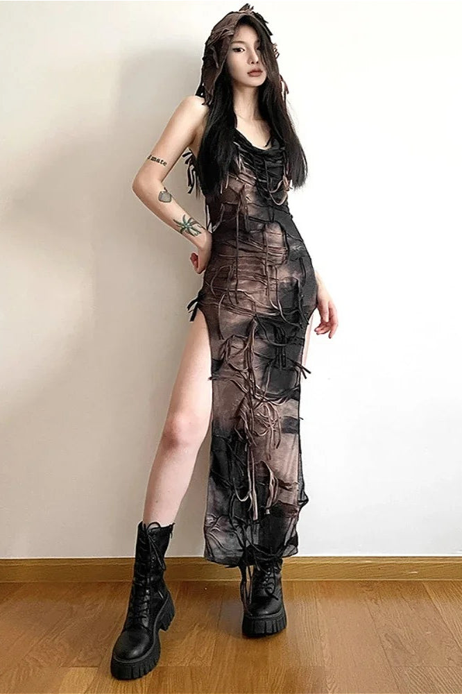 Tassel Hooded High Split Midi Dress Main image