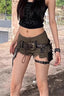 Vintage Army Green Denim Fringe Shorts