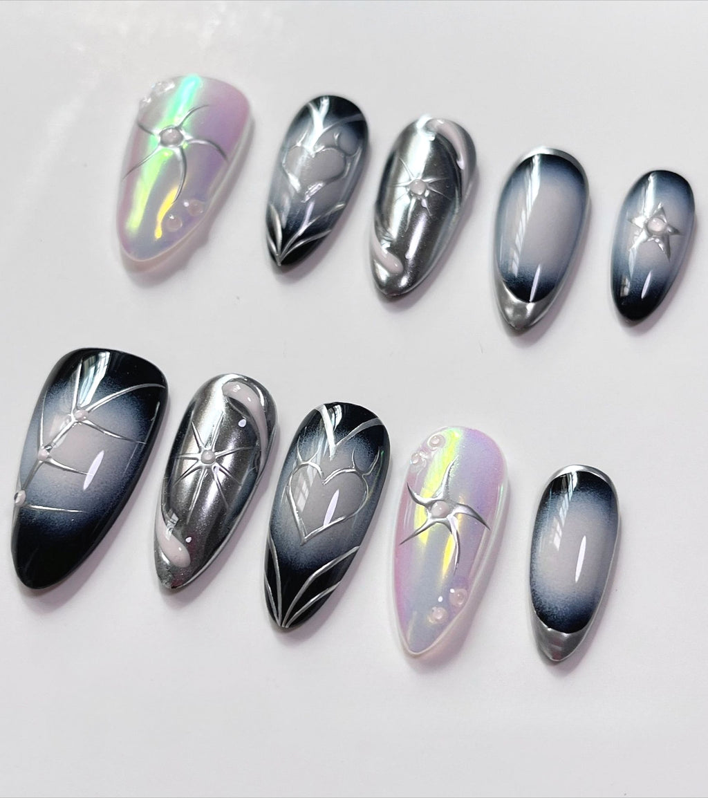 Y2K Holographic Punk Almond Press On Nails