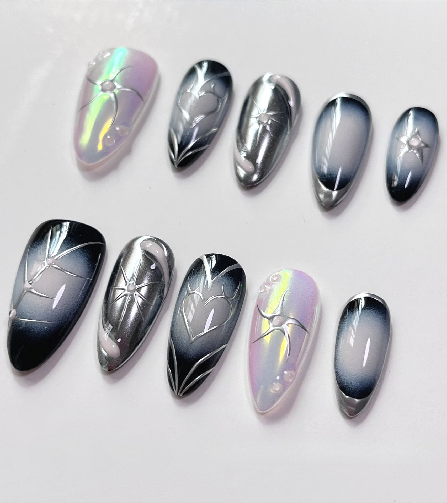 Y2K Holographic Punk Almond Press On Nails