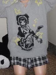 Faux Mink Turtleneck Chic Jacquard Sweater