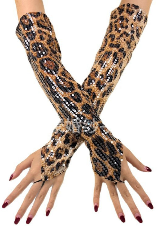 Leopard Sequin Finger Loop Gloves