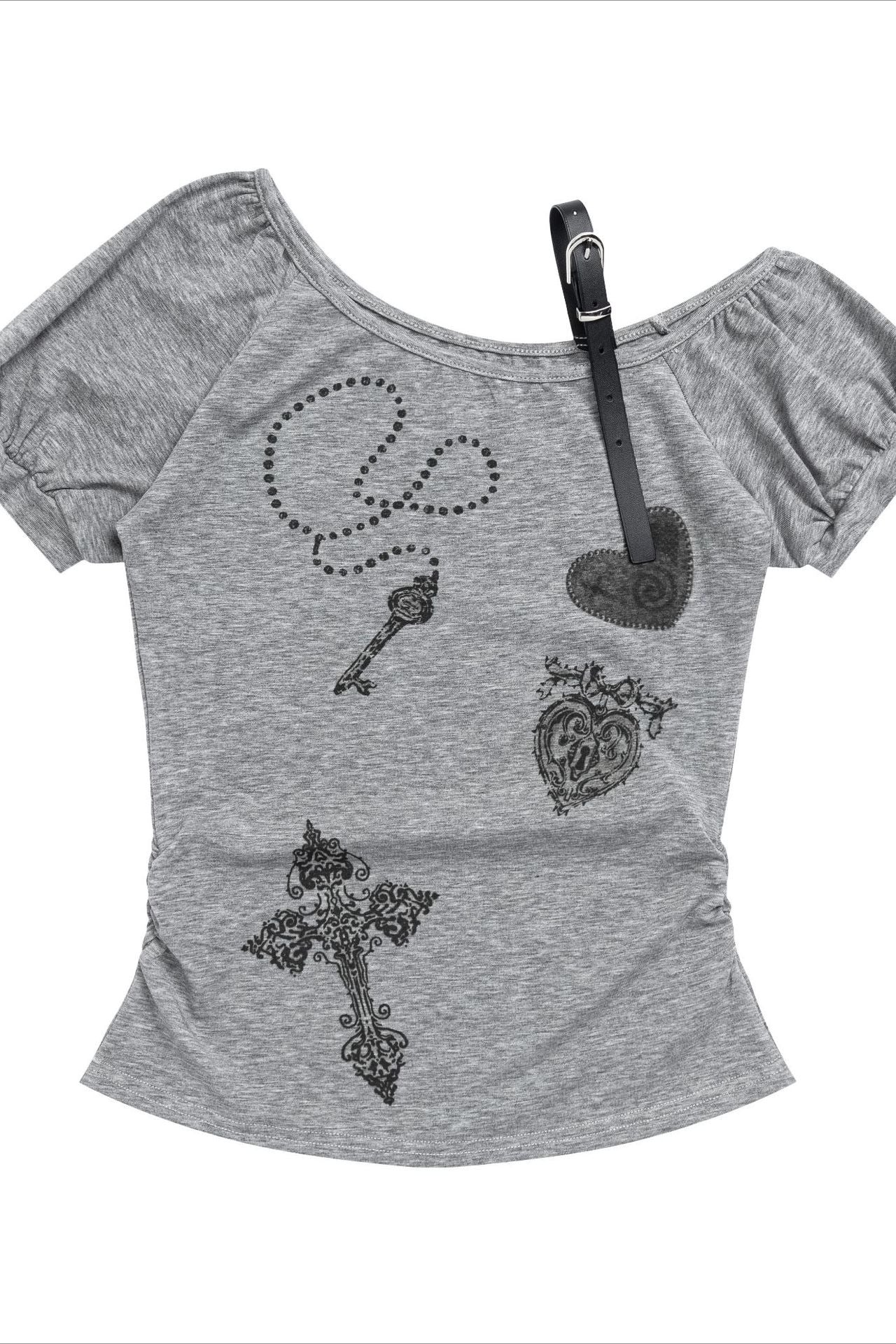 Leather Buckle Ruched Cropped Off Shoulder T-shirt Main image