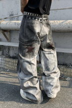 Spray Paint Dirty Dye Print Loose Fit Jeans Pants