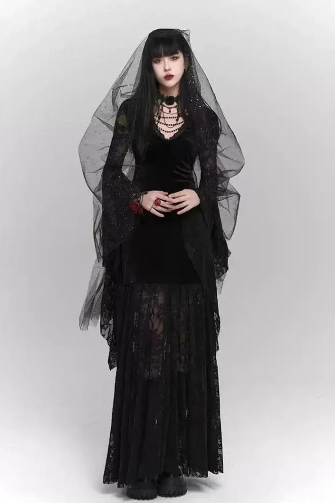 Gothic Lace Patchwork Flare Sleeve Maxi Dress Secondary image