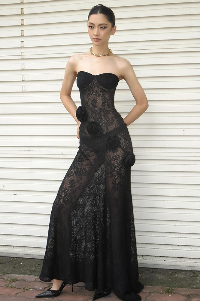 Black Off Shoulder Sheer Maxi Dress Secondary image