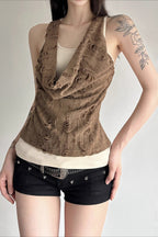 Distressed Wasteland Draped Neck Halter Top