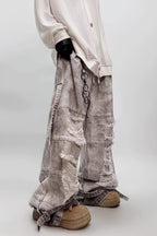 Distressed Mud-Wash Cargo Jeans