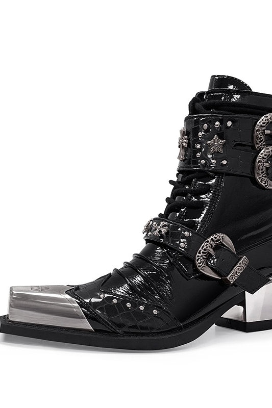 Studded Metal-Toe Cowboy Ankle Boots