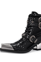 Studded Metal-Toe Cowboy Ankle Boots