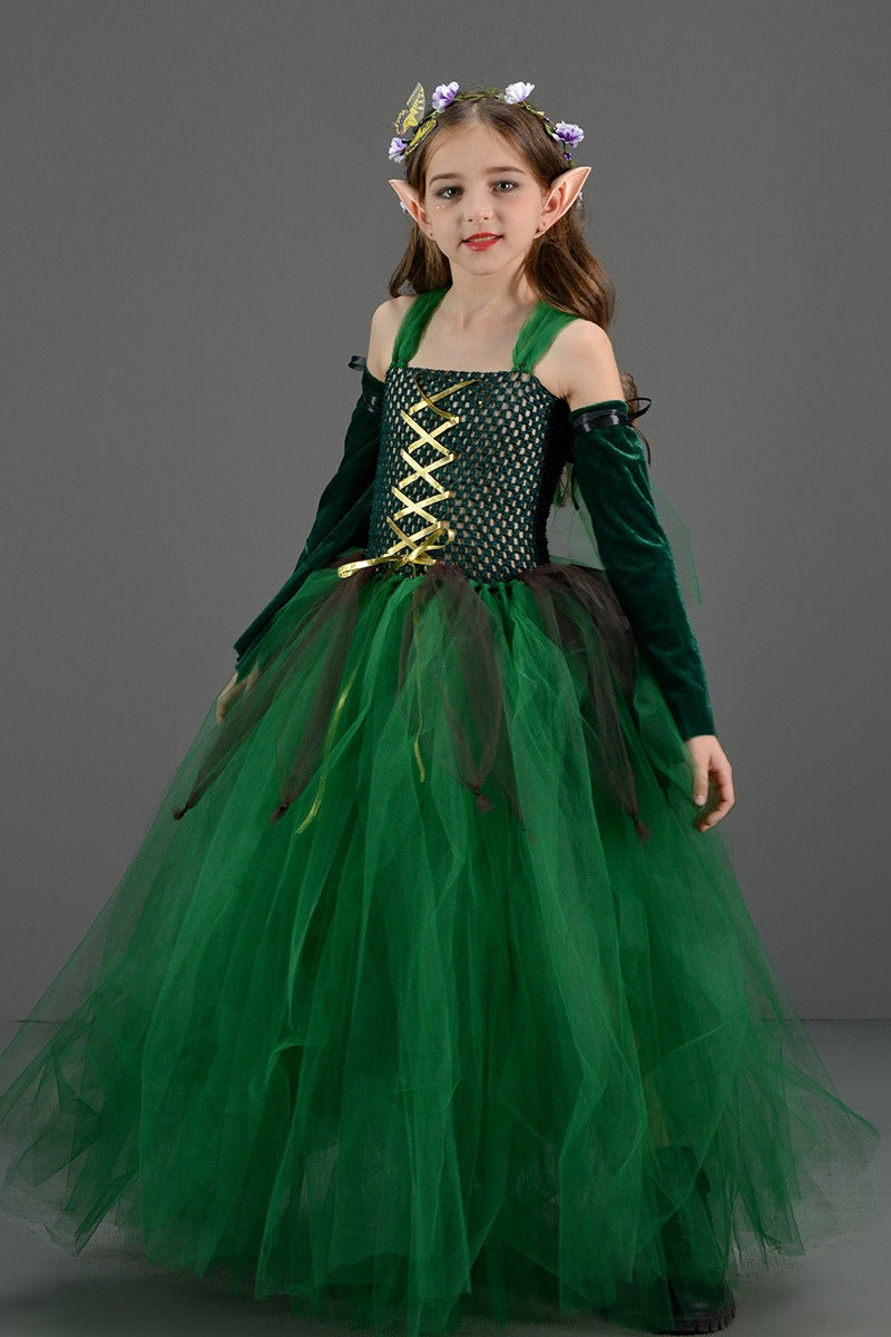 Green Elf Dress Kid Halloween Costume Secondary image