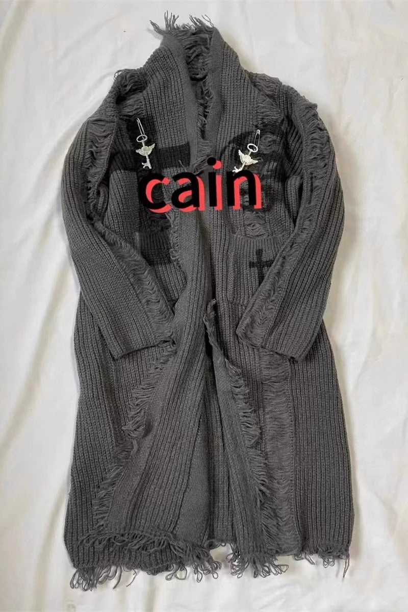 Dark Retro Distressed Cardigan Sweater Main image