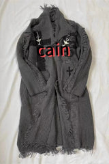 Dark Retro Distressed Cardigan Sweater